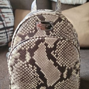 Michael Kors Abbey Mini/small Backpack Embossed Leather Snake Natural